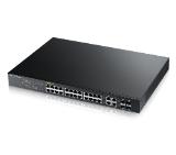 ZyXEL GS1920-24HP, 28-port Gigabit WebManaged switch: 24x Gigabit metal + 4x Gigabit combo (metal/SFP), PoE 802.3at (High Power, 30W) - Power budget 375W, IPv6, 802.3az (Green), Layer 2-4 security options, L2 Multicast, 19" rackmount
