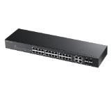 ZyXEL GS1920-24, 28-port Gigabit WebManaged switch: 24x Gigabit metal + 4x Gigabit combo (metal/SFP), IPv6, 802.3az (Green), Layer 2-4 security options, L2 Multicast, fanless, 19" rackmount