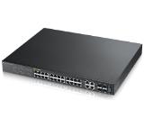 ZyXEL GS2210-24HP, 28-port Managed Layer2+ Gigabit Ethernet switch, 24x Gigabit metal + 4x Gigabit dual personality (RJ45/open SFP), PoE 802.3at (High Power, 30W) - Power budget 375W, L2 multicast, IGMP snooping, MVR, IP source guard, DHCP snooping, ARP