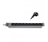 Formrack 19" 9 way power outlet strip (Schuko 230V) with on/off switch Aluminium 1U