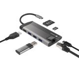 Natec Fowler Plus Multiport Adapter 8 in 1, USB 3.0 HUB, HDMI 4K, USB-C PD, RJ45, SD, Micro