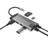Natec Fowler Plus Multiport Adapter 8 in 1, USB 3.0 HUB, HDMI 4K, USB-C PD, RJ45, SD, Micro