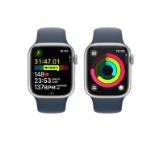 Apple Watch Series 9 GPS + Cellular 41mm Silver Aluminium Case with Storm Blue Sport Band - M/L