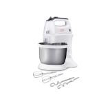 Tefal HT312138, Quick mix Hand Mixer with bowl, 300 W, 5 Speeds + turbo, 2 Beaters, 2 Dough hooks, automatic rotating bowl, white & inox standbowl