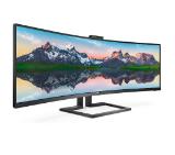 Philips 499P9H, 49" 32:9 Super Wide Curved 1800R VA LED, 5120x1440@60Hz, HDR 400, 5ms, 3000:1, 80M:1 DCR, 450 cd/m2, Web cam,Tilt, Swivel, Heigh Adjust, HDMI, DP, Headphone Out, Speakers, USB-C/USB 3.1, RJ45, Black