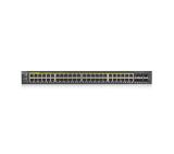 ZyXEL GS1920-48HPv2, 50 Port Smart Managed PoE Switch 44x Gigabit Copper PoE and 4x Gigabit dual pers., hybrid mode, standalone or NebulaFlex Cloud, 375 Watt PoE