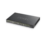 ZyXEL GS1920-48HPv2, 50 Port Smart Managed PoE Switch 44x Gigabit Copper PoE and 4x Gigabit dual pers., hybrid mode, standalone or NebulaFlex Cloud, 375 Watt PoE