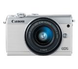 Canon EOS M100, white + EF-M 15-45mm f/3.5-6.3 IS STM+  Canon Face Jacket EH31-FJ Border Blue