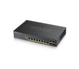 ZyXEL GS1920-8HPv2, 10 Port Smart Managed Switch 8x Gigabit Copper and 2x Gigabit dual pers., hybrid mode, standalone or NebulaFlex Cloud, 130 Watt PoE, fanless