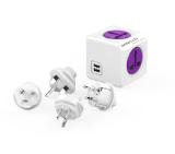 Allocacoc POWER CUBE Universal 10553PP 4outlets/USB/travel kit; purple