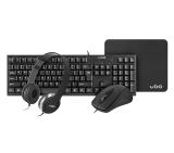 uGo Office combo set 4in1 - keyboard + mouse + headphones + mousepad, US layout