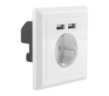 Lanberg AC wall socket 230V with 2 USB port 2.1A, schuko socket White