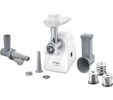 Bosch MFW2517W Meat mincer SmartPower; 350W - 1500W; Discs: 3.8/ 8 mm, Sausage attachment; Shredding nozzle, 3 tanks; Fruit pressing attachment; Out: 1.7kg/min; White