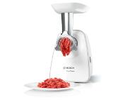 Bosch MFW2517W Meat mincer SmartPower; 350W - 1500W; Discs: 3.8/ 8 mm, Sausage attachment; Shredding nozzle, 3 tanks; Fruit pressing attachment; Out: 1.7kg/min; White