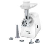 Bosch MFW2520W, Meat mincer SmartPower; 350W - 1500W; Discs: 3.8/ 8 mm; Sausage attachment; Attachment for kibbutz / meatballs; Out: 1.7kg/min; White