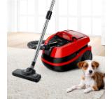 Bosch BWD421PET, 3in1 vacuum cleaner for dry and wet cleaning, 2,5 lt dust container, 2100 W, HEPA H13, 12 m radius, liquid pick-up nozzles, parquet brush, turbo brush, mattress brush, water tank: 5 l, tornado red-black