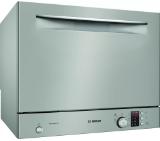 Bosch SKS62E38EU SER4; Economy; Compact dishwasher, F, Polinox, 6 place settings, 8l, 49dB, silver inox painted, display, Glass