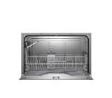 Bosch SKS62E38EU SER4; Economy; Compact dishwasher, F, Polinox, 6 place settings, 8l, 49dB, silver inox painted, display, Glass