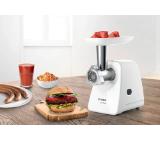 Bosch MFW2515W, Meat mincer, SmartPower Meat mincer from SmartPower range: 1500W, 1,7 kg/min, 2 sieves, 1 sausage horn, fruit press attachment, no reverse, white