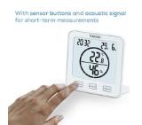 Beurer HM 22 thermo hygrometer; displays temperature, relative humidity, date and time; timer function; sensor buttons