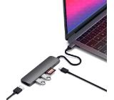 Satechi TYPE-C Slim Multimedia Adapter V2, USB-C port, micro/SD card reader, USB-C Power Delivery (PD max 60W output, no video), 4K HDMI , USB 3.0 ports, Space Gray