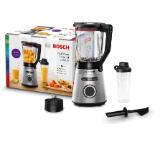 Bosch MMB6384M Series 4, VitaPower Blender, 1200 W, Glass ThermoSafe jug 1.5 l, Tritan ToGo bottle 0.6 l, Speed adjustment and pulse function, ProEdge stainless steel blades made in Solingen, Stainless steel