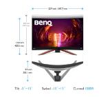 BenQ MOBIUZ 2K EX2710R, 27'' VA, 165Hz, 1ms, 2560x1440 QHD, 16:9 Curved Gaming, FreeSync Pro, P3 90%, sRGB, Flicker-free, Light Tuner,HDR 400, HDRi, B.I.+, LBL, Black eQualizer, 1000:1, 400 cd/m2, treVolo 2x2W+5W woofer, 2xHDMI 2.0, DP, Height Adj., Gray