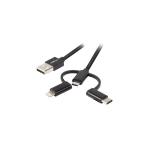 Lanberg 3in1 USB-A(M)->USB MICRO(M)+LIGHTNING(M)+USB-C(M) 2.0 1m, black