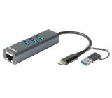 D-Link USB-C/USB to Gigabit Ethernet Adapter with 3 USB 3.0 Ports