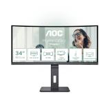 AOC CU34P3CV, 34" VA WLED, Curved 1500R, 3440x1440@100Hz, 4ms GtG, 1ms MPRT, 300cd m/2, DCR 3000:1, 50M:1, AdaptiveSync, FlickerFree, Low Blue Light, 5Wx2, Tilt, Height Adjust, Swivel, HDMI, DP, USB hub