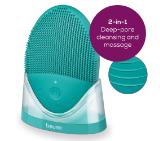 Beurer FC 52 Laguna silicone facial brush, 2-in-1 function - deep-pore cleansing & gently massage, Vibration technology, 15 intensities, Water-resistant, USB-C charging cable