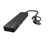 Natec Hub Mayfly USB-C 3.0 4 Port + USB-A Adapter Black