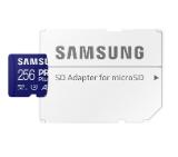 Samsung 256GB micro SD Card PRO Plus with Adapter, UHS-I, Read 180MB/s - Write 130MB/s