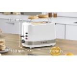 Bosch TAT6A511, Compact toaster, Plastic, 800 W, Auto power off, Defrost and warm setting, Lifting high, White