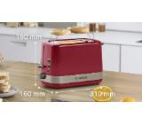 Bosch TAT6A514, Compact toaster, Plastic, 800 W, Auto power off, Defrost and warm setting, Lifting high, Red