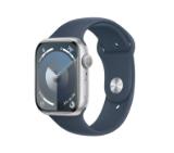 Apple Watch Series 9 GPS + Cellular 45mm Silver Stainless Steel Case with Storm Blue Sport Band - S/M