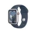 Apple Watch Series 9 GPS + Cellular 41mm Silver Stainless Steel Case with Storm Blue Sport Band - S/M