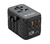 Verbatim UTA-05 GaN III Universal Travel Adapter with 2 x USB-C PD 65W & QC 4+ / 2 x USB-A