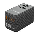 Verbatim UTA-06 GaN III Universal Travel Adapter with 2 x USB-C PD 100W & QC 4+ / 2 x USB-A QC 3.0