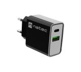 Natec USB Charger Ribera 1X USB-A + 1X USB-C 20W, Black