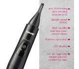 Beurer MN2X Precision trimmer, Incl. 3 attachments for trimming and shaping eyebrows, nose and ear hairs, High-quality stainless steel attachments, (IPX4), Battery-powered, Incl. protective cap, cleaning brush and storage bag