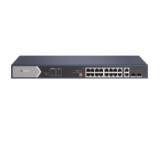 HikVision 20 Port Gigabit Unmanaged POE Switch, 12x Gigabit PoE port, 4x Gigabit Hi-PoE port, 2x Gigabit RJ45 port, and 2x Gigabit Fiber optical port, Power Budget 225W, Up to 300 m Long Range PoE Transmission