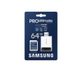 Samsung 64GB SD Card PRO Ultimate with USB Reader, U3, V30 , Read 200MB/s - Write 130MB/s