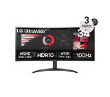 LG 34WR50QK-B, 34" UltraWide Curved, AG, VA, 5ms, 1ms MBR, 3000:1, 300 cd/m2, 21:9, WQHD 3440x1440, HDR 10, sRGB 99%, FreeSync, 100 Hz, HDMI, DisplayPort, Tilt, Reader Mode, PBP, Headphone Out, Black