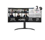 LG 34WR55QK-B 34" UltraWide AG , Curved 21:9 VA Panel, 5ms, 3000:1, 300 cd/m2, WQHD 3440x1440, HDR10, sRGB 99% , USB type-C 65W , 100Hz, HDMI, DisplayPort, PBP, Height Adjustable, Tilt, Reader Mode, Headphone Out, Black