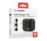 Verbatim Mini GaN Charger 70W 3 Port US plug with EU and UK adaptors