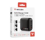 Verbatim Mini GaN Charger 100W 4 Port US plug with EU and UK adaptors