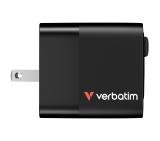 Verbatim Mini GaN Charger 65W 2 Port retractable cable display US plugs with EU and UK adaptors