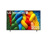LG 75NANO80A3B, 75" 4K HDR Smart Nano Cell TV, 3840x2160, DVB-T2/C/S2, AI Alpha 7, HDR 10 PRO, webOS 25, ThinQ AI, VRR, ALLM, HGiG, WiFi, Clear Voice, AI Upscaling, Bluetooth, Hdmi e-ARC , CI, LAN, AirPlay2, Chromecast, 2 Pole stand, Black