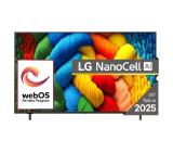 LG 65NANO80A3B, 65" 4K HDR Smart Nano Cell TV, 3840x2160, DVB-T2/C/S2, AI Alpha 7, HDR 10 PRO, webOS 25, ThinQ AI, VRR, ALLM, HGiG, WiFi, Clear Voice, AI Upscaling, Bluetooth, Hdmi e-ARC , CI, LAN, AirPlay2, Chromecast, 2 Pole stand, Black